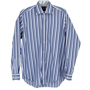 Tailorbyrd Mens L Casual Shirt Shaped Fit Blue Pink White Striped Sport Shirt